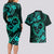 Polynesian Turtle Valentine Couples Matching Long Sleeve Bodycon Dress and Hawaiian Shirt You And Me Turquoise Hibiscus Heart LT01 - Polynesian Pride