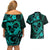 Polynesian Turtle Valentine Couples Matching Off Shoulder Short Dress and Hawaiian Shirt You And Me Turquoise Hibiscus Heart LT01 - Polynesian Pride