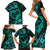 Polynesian Turtle Valentine Family Matching Short Sleeve Bodycon Dress and Hawaiian Shirt You And Me Turquoise Hibiscus Heart LT01 - Polynesian Pride