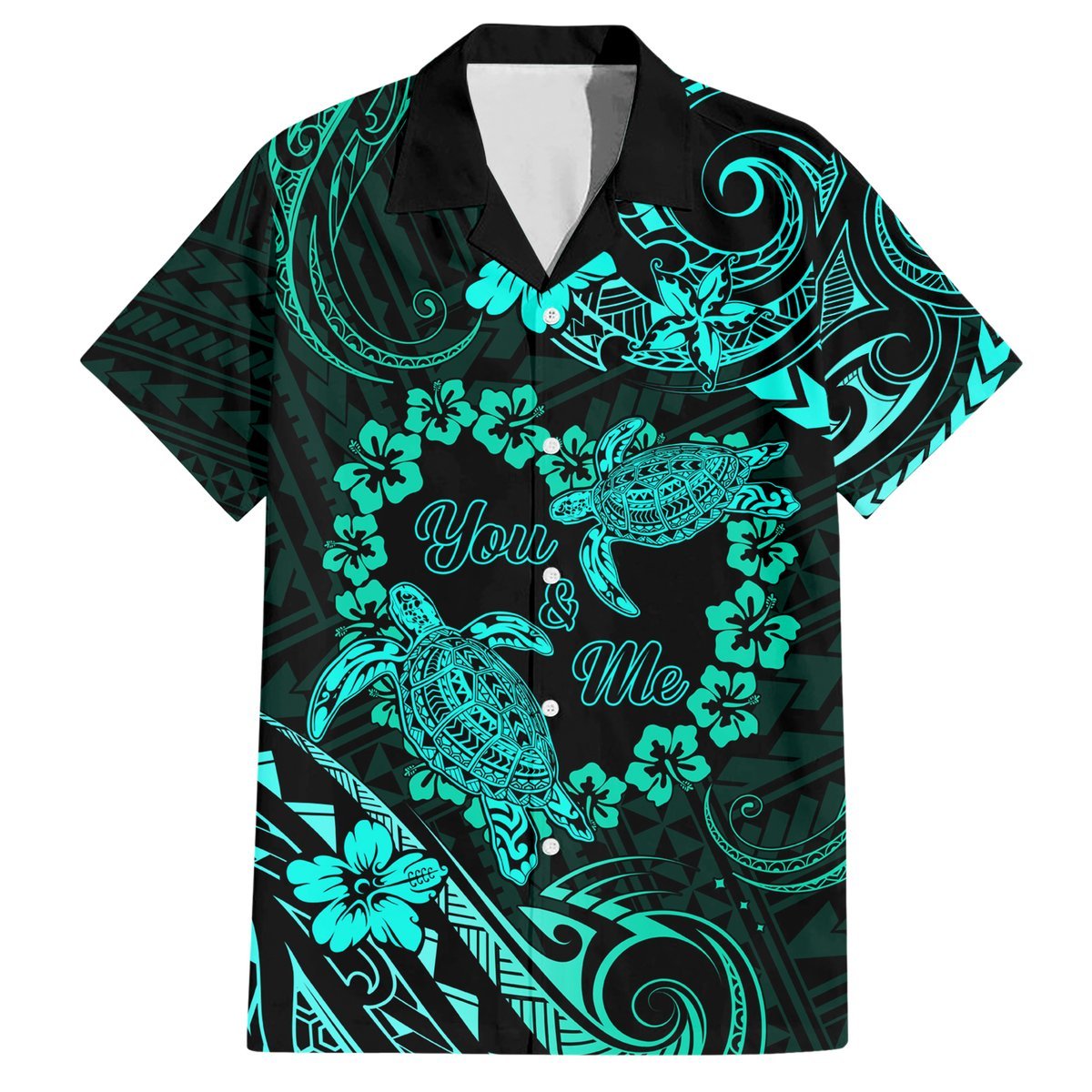 Polynesian Turtle Valentine Hawaiian Shirt You And Me Turquoise Hibiscus Heart LT01 Turquoise - Polynesian Pride