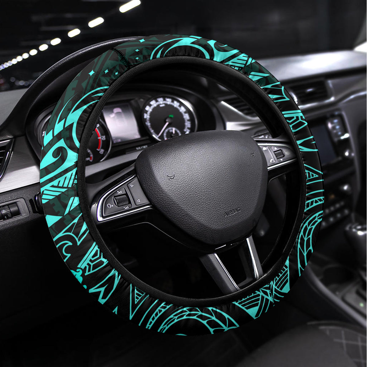 Polynesian Turtle Valentine Steering Wheel Cover You And Me Turquoise Hibiscus Heart LT01 Universal Fit Turquoise - Polynesian Pride