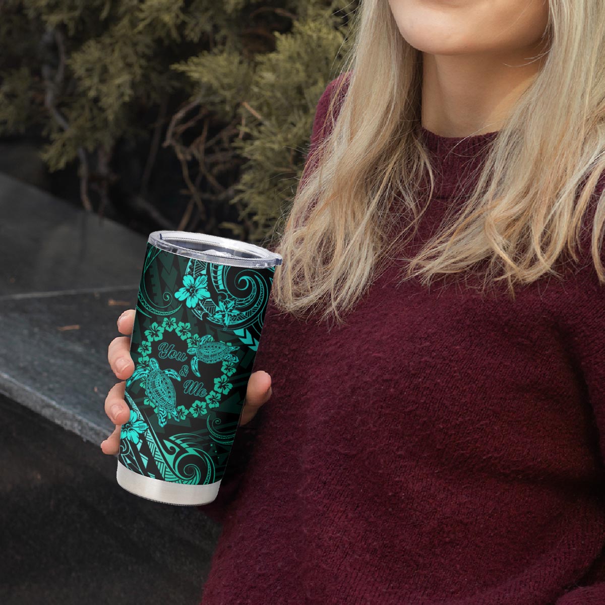 Polynesian Turtle Valentine Tumbler Cup You And Me Turquoise Hibiscus Heart LT01 - Polynesian Pride
