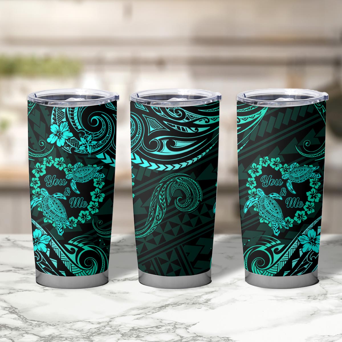 Polynesian Turtle Valentine Tumbler Cup You And Me Turquoise Hibiscus Heart LT01 - Polynesian Pride