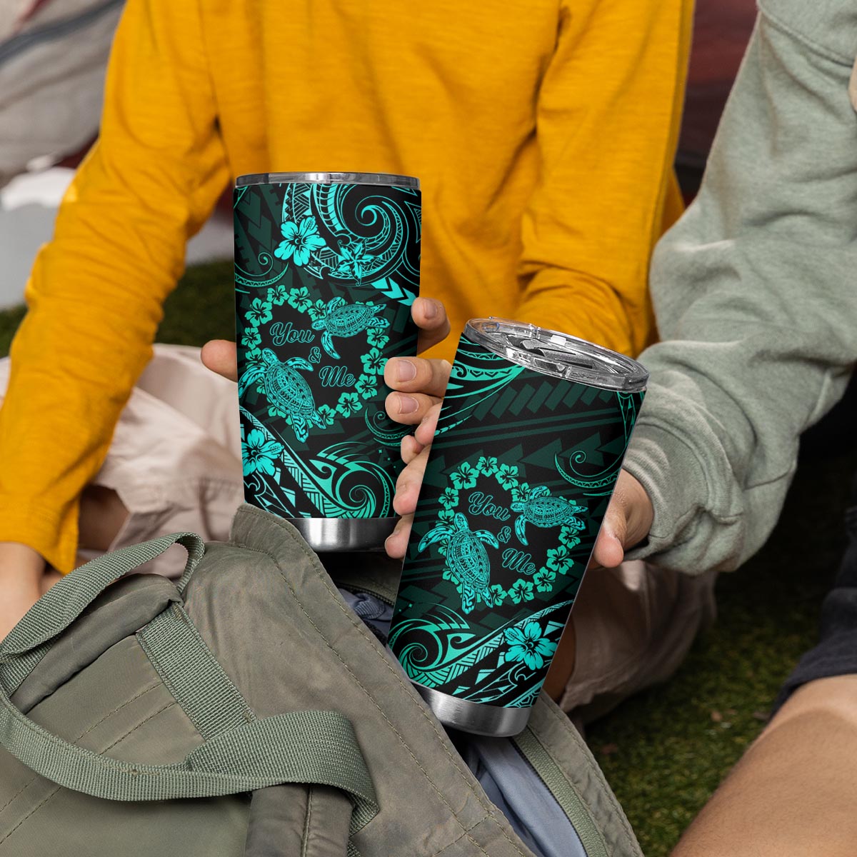 Polynesian Turtle Valentine Tumbler Cup You And Me Turquoise Hibiscus Heart LT01 - Polynesian Pride