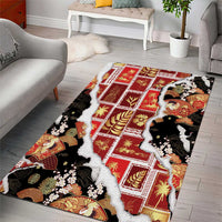 Hawaii Japanese Culture Black Area Rug Spring Cranes Aloha Pattern LT01 - Polynesian Pride