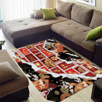 Hawaii Japanese Culture Black Area Rug Spring Cranes Aloha Pattern LT01 - Polynesian Pride