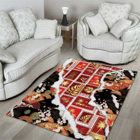 Hawaii Japanese Culture Black Area Rug Spring Cranes Aloha Pattern LT01 - Polynesian Pride