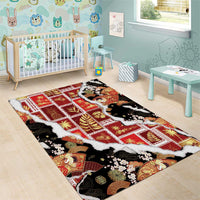 Hawaii Japanese Culture Black Area Rug Spring Cranes Aloha Pattern LT01 - Polynesian Pride