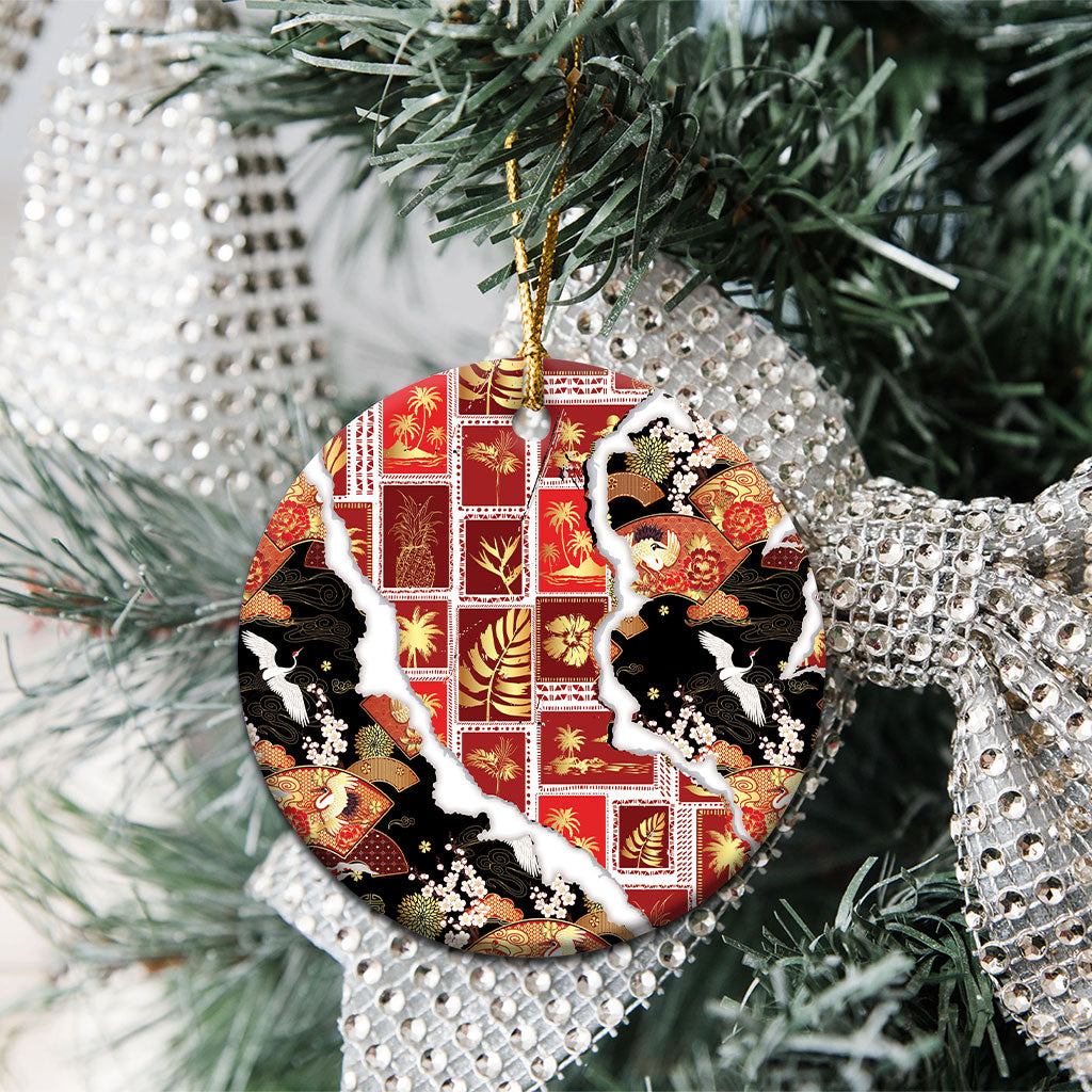 Hawaii Japanese Culture Black Ceramic Ornament Spring Cranes Aloha Pattern LT01 - Polynesian Pride