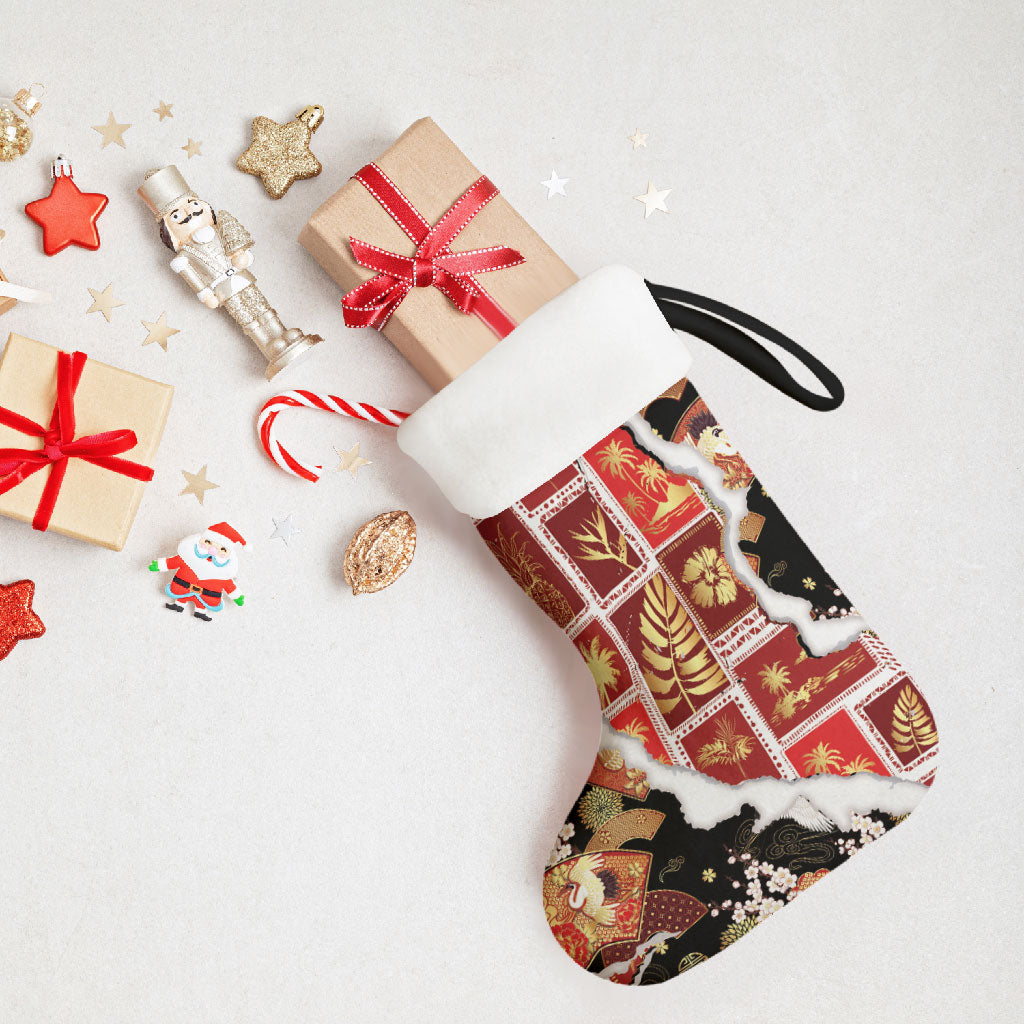 Hawaii Japanese Culture Black Christmas Stocking Spring Cranes Aloha Pattern LT01 - Polynesian Pride