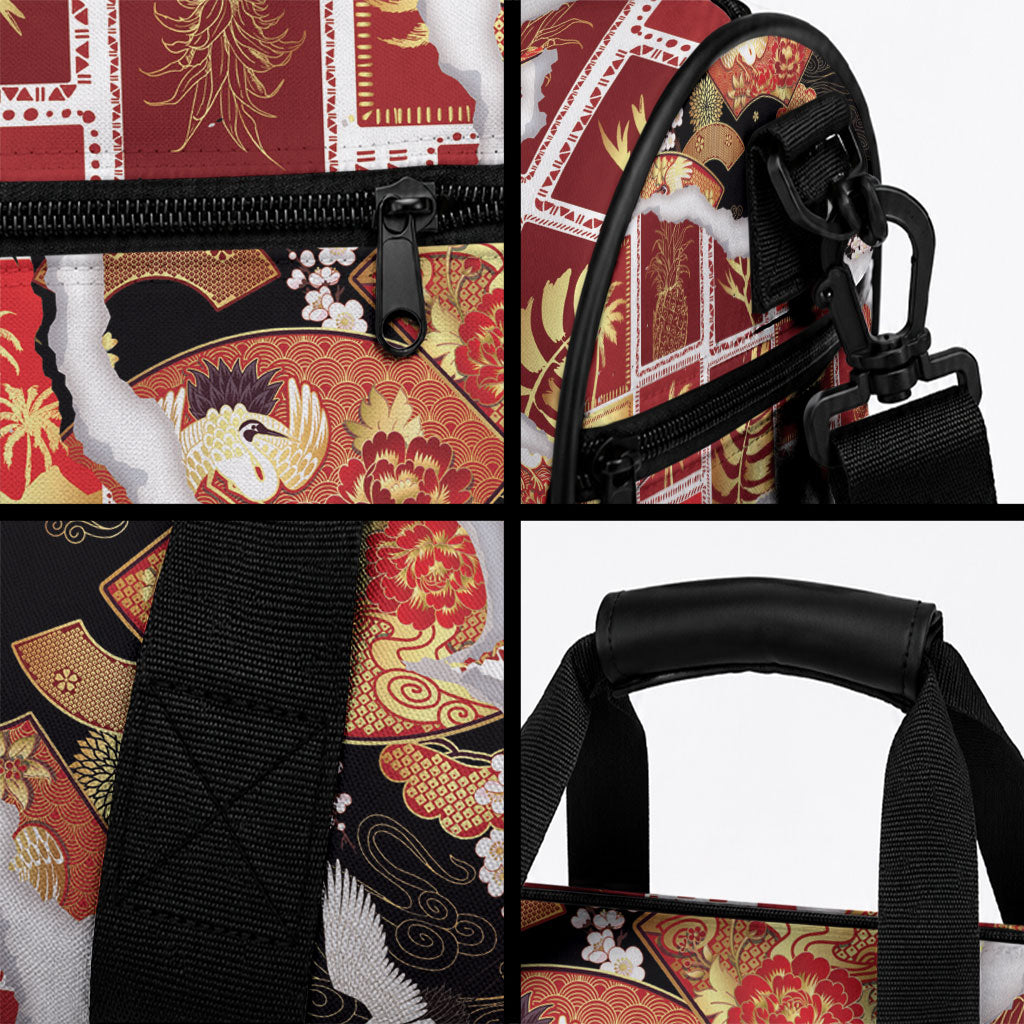 Hawaii Japanese Culture Black Duffle Bag Spring Cranes Aloha Pattern LT01 - Polynesian Pride