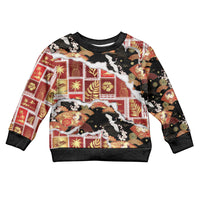 Hawaii Japanese Culture Black Kid Ugly Christmas Sweater Spring Cranes Aloha Pattern LT01 Kid Black - Polynesian Pride