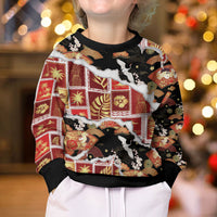 Hawaii Japanese Culture Black Kid Ugly Christmas Sweater Spring Cranes Aloha Pattern LT01 - Polynesian Pride