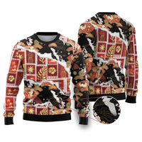 Hawaii Japanese Culture Black Ugly Christmas Sweater Spring Cranes Aloha Pattern LT01 Black - Polynesian Pride