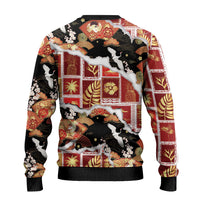 Hawaii Japanese Culture Black Ugly Christmas Sweater Spring Cranes Aloha Pattern LT01 - Polynesian Pride