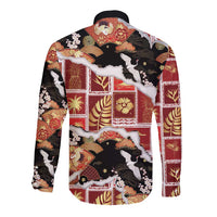 Hawaii Japanese Culture Black Long Sleeve Button Shirt Spring Cranes Aloha Pattern LT01 - Polynesian Pride