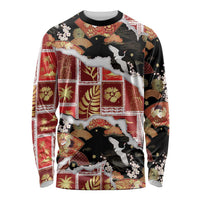 Hawaii Japanese Culture Black Long Sleeve Shirt Spring Cranes Aloha Pattern LT01 Unisex Black - Polynesian Pride