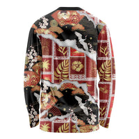 Hawaii Japanese Culture Black Long Sleeve Shirt Spring Cranes Aloha Pattern LT01 - Polynesian Pride