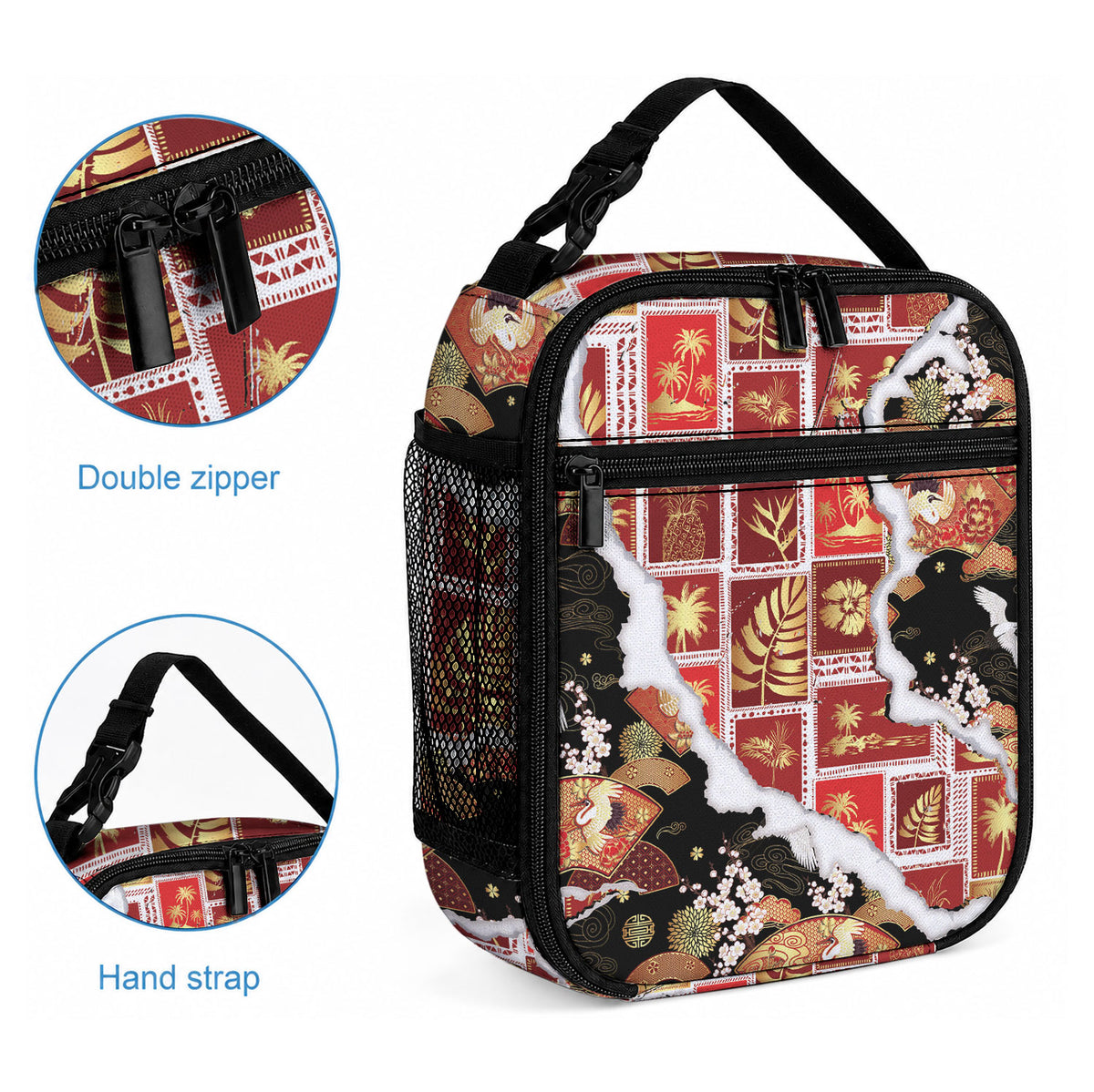 Hawaii Japanese Culture Black Lunch Bag Spring Cranes Aloha Pattern LT01 - Polynesian Pride