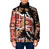 Hawaii Japanese Culture Black Padded Jacket Spring Cranes Aloha Pattern LT01 Men Black - Polynesian Pride