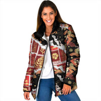 Hawaii Japanese Culture Black Padded Jacket Spring Cranes Aloha Pattern LT01 Women Black - Polynesian Pride