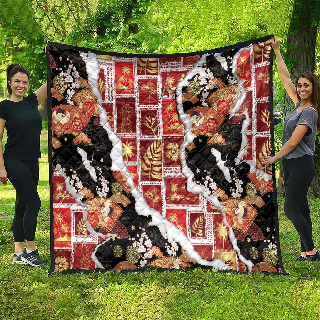 Hawaii Japanese Culture Black Quilt Spring Cranes Aloha Pattern LT01 - Polynesian Pride