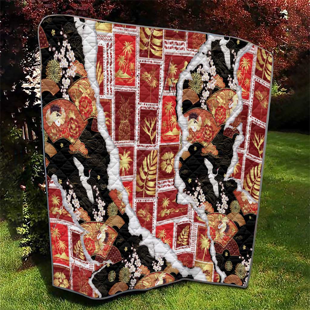 Hawaii Japanese Culture Black Quilt Spring Cranes Aloha Pattern LT01 - Polynesian Pride