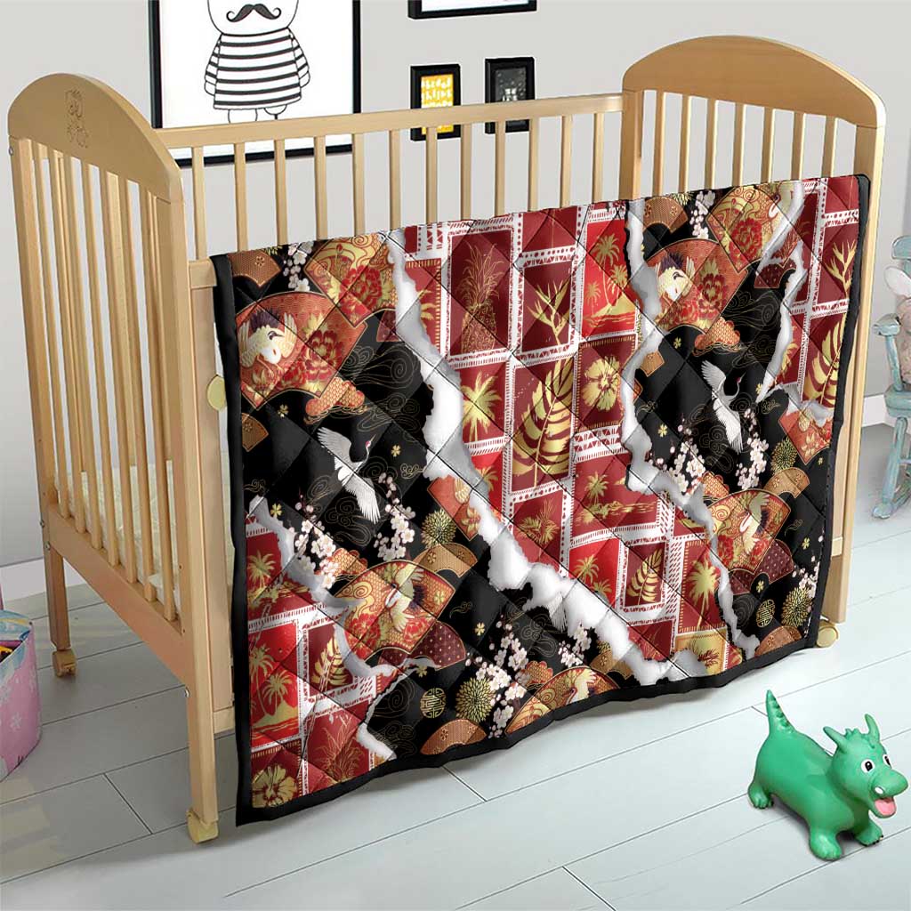 Hawaii Japanese Culture Black Quilt Spring Cranes Aloha Pattern LT01 - Polynesian Pride