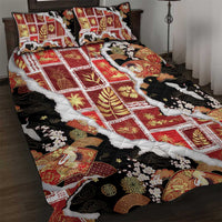 Hawaii Japanese Culture Black Quilt Bed Set Spring Cranes Aloha Pattern LT01 Black - Polynesian Pride