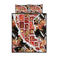 Hawaii Japanese Culture Black Quilt Bed Set Spring Cranes Aloha Pattern LT01 - Polynesian Pride