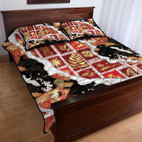 Hawaii Japanese Culture Black Quilt Bed Set Spring Cranes Aloha Pattern LT01 - Polynesian Pride