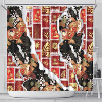 Hawaii Japanese Culture Black Shower Curtain Spring Cranes Aloha Pattern LT01 - Polynesian Pride
