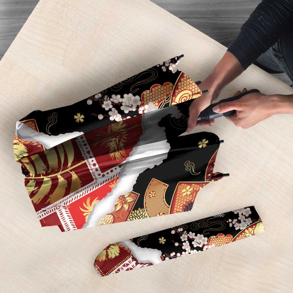 Hawaii Japanese Culture Black Umbrella Spring Cranes Aloha Pattern LT01 - Polynesian Pride