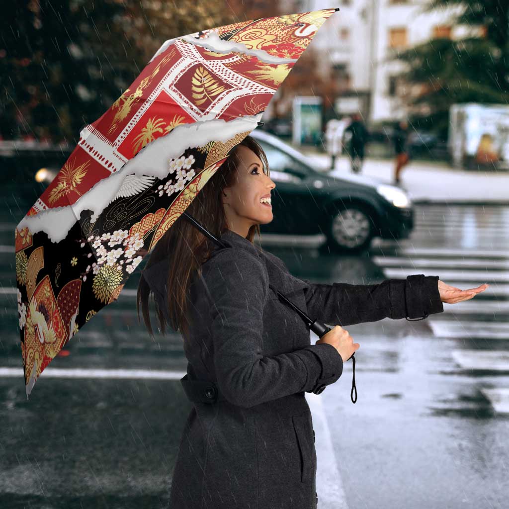 Hawaii Japanese Culture Black Umbrella Spring Cranes Aloha Pattern LT01 - Polynesian Pride