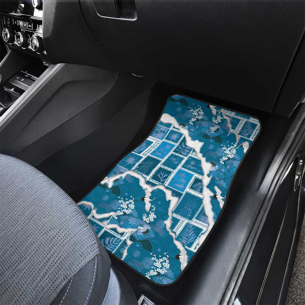 Hawaii Japanese Culture Blue Car Mats Spring Cranes Aloha Pattern LT01 - Polynesian Pride