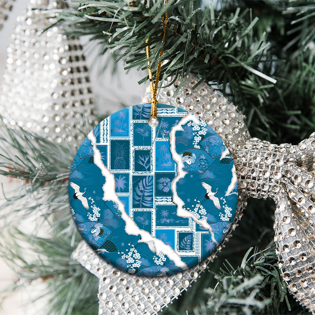 Hawaii Japanese Culture Blue Ceramic Ornament Spring Cranes Aloha Pattern LT01 - Polynesian Pride