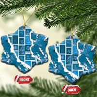 Hawaii Japanese Culture Blue Ceramic Ornament Spring Cranes Aloha Pattern LT01 Snow Flake Blue - Polynesian Pride