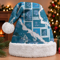 Hawaii Japanese Culture Blue Christmas Santa Hat Spring Cranes Aloha Pattern LT01 With Fur Blue - Polynesian Pride