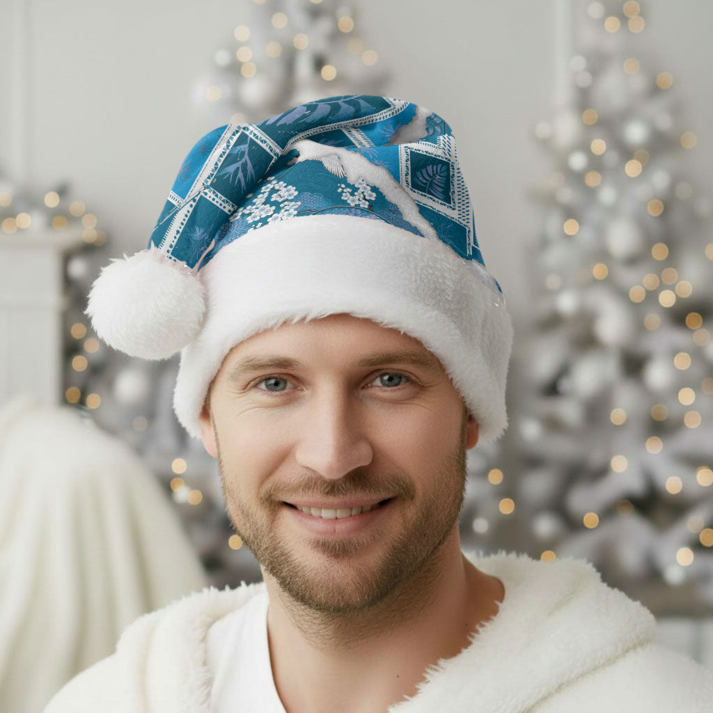 Hawaii Japanese Culture Blue Christmas Santa Hat Spring Cranes Aloha Pattern LT01 - Polynesian Pride