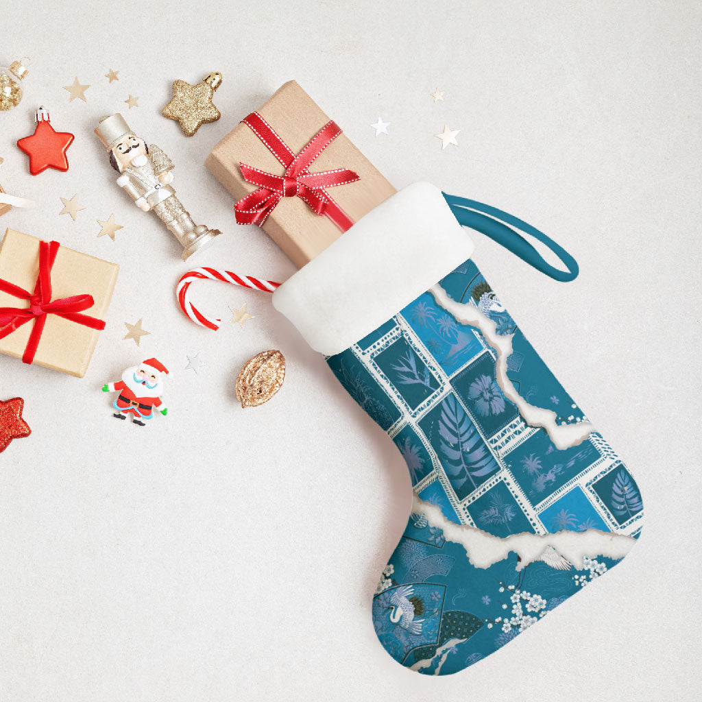 Hawaii Japanese Culture Blue Christmas Stocking Spring Cranes Aloha Pattern LT01 - Polynesian Pride