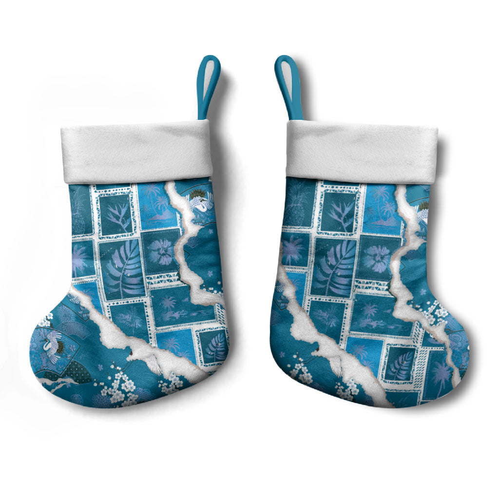 Hawaii Japanese Culture Blue Christmas Stocking Spring Cranes Aloha Pattern LT01 - Polynesian Pride