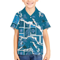 Hawaii Japanese Culture Blue Kid Hawaiian Shirt Spring Cranes Aloha Pattern LT01 Kid Blue - Polynesian Pride