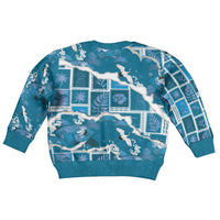Hawaii Japanese Culture Blue Kid Ugly Christmas Sweater Spring Cranes Aloha Pattern LT01 - Polynesian Pride