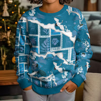 Hawaii Japanese Culture Blue Kid Ugly Christmas Sweater Spring Cranes Aloha Pattern LT01 - Polynesian Pride