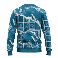 Hawaii Japanese Culture Blue Ugly Christmas Sweater Spring Cranes Aloha Pattern LT01 - Polynesian Pride