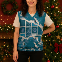 Hawaii Japanese Culture Blue Christmas Knitted V-Neck Vest Spring Cranes Aloha Pattern LT01 - Polynesian Pride