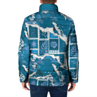 Hawaii Japanese Culture Blue Padded Jacket Spring Cranes Aloha Pattern LT01 - Polynesian Pride