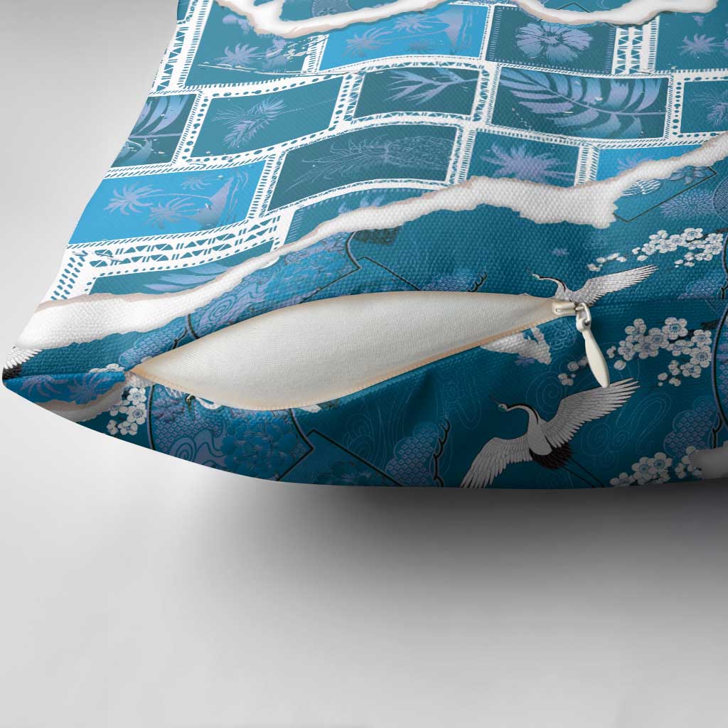 Hawaii Japanese Culture Blue Pillow Cover Spring Cranes Aloha Pattern LT01 - Polynesian Pride