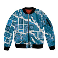 Hawaii Japanese Culture Blue Sleeve Zip Bomber Jacket Spring Cranes Aloha Pattern LT01 Unisex Blue - Polynesian Pride