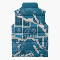 Hawaii Japanese Culture Blue Sleeveless Puffer Jacket Spring Cranes Aloha Pattern LT01 - Polynesian Pride